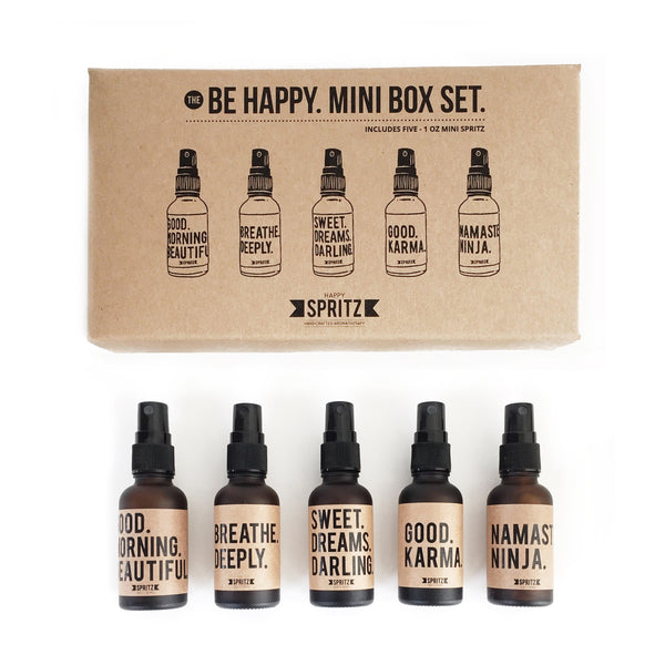Mini Essential Oil Gift Set and Best Sampler of 5 Spritz – Happy